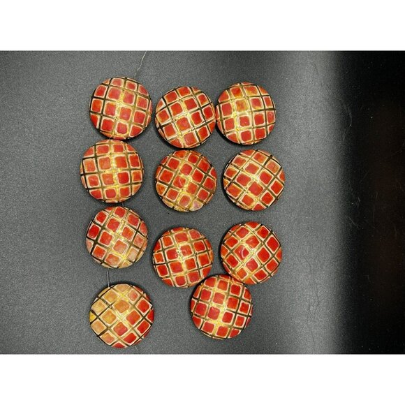 Orange Gold Hand-made Ceramic / Stoneware Shank Buttons Hand Etched ITALY 82G - Picture 2 of 10